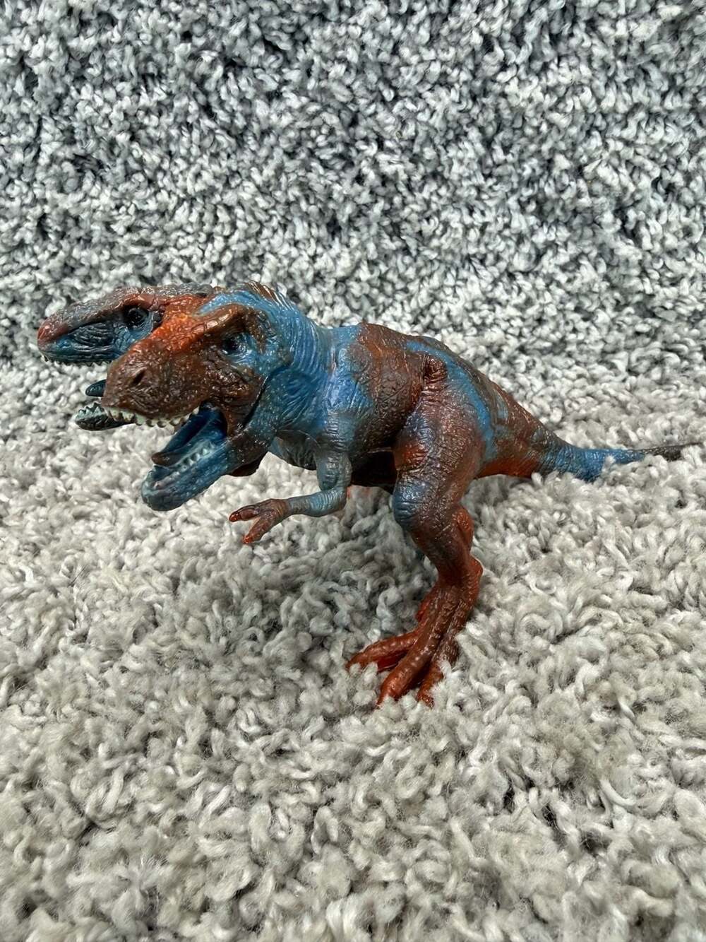 Two-Headed T-Rex Dinosaur Action Figure, Brown and Blue Fantasy Toy